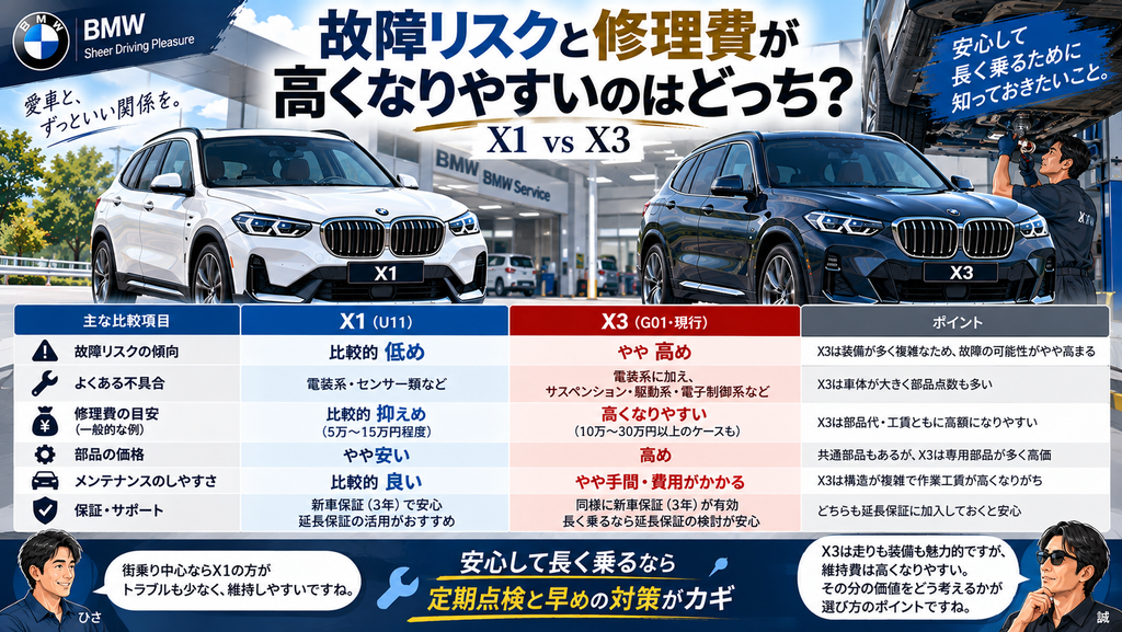 故障リスクと修理費が高くなりやすいのはX1とX3のどっち?