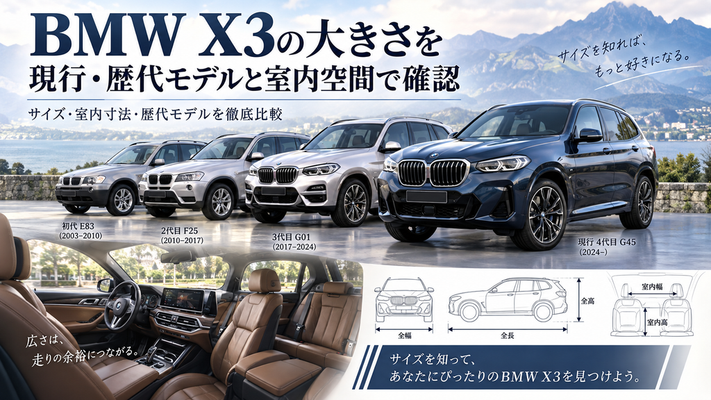 BMW X3の大きさを現行・歴代モデルと室内空間で確認