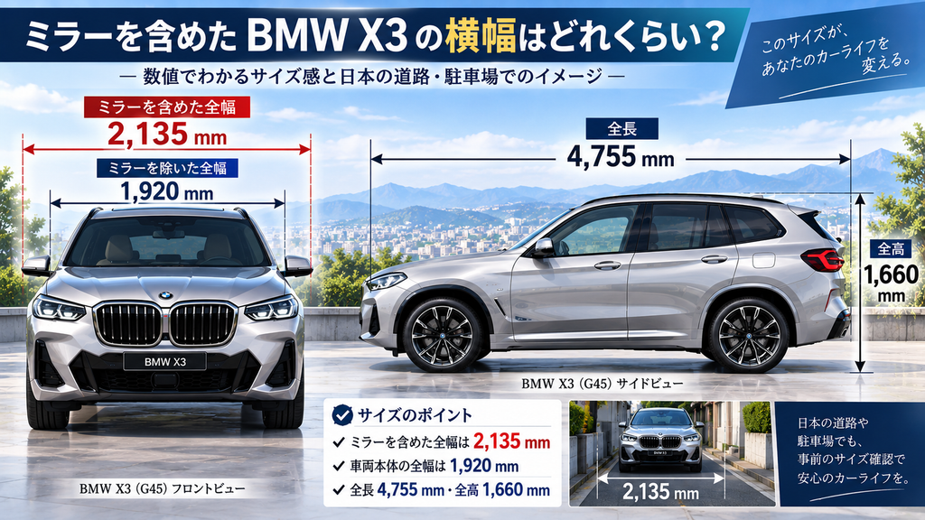ミラーを含めたBMW X3の横幅はどれくらい?