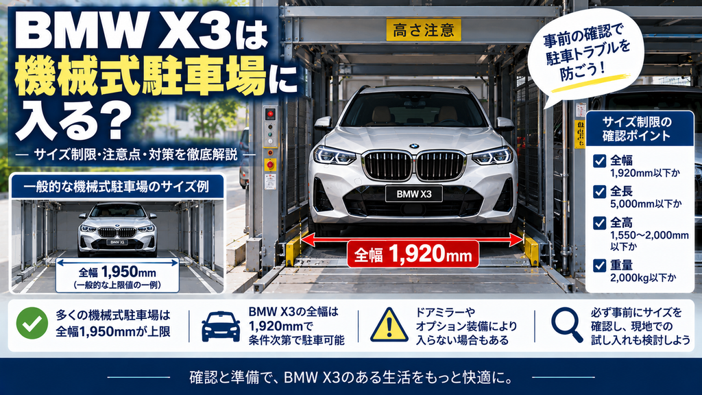 全幅1,920mmのBMW X3は機械式駐車場に入る?