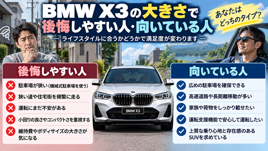 BMW X3の大きさで後悔しやすい人・向いている人