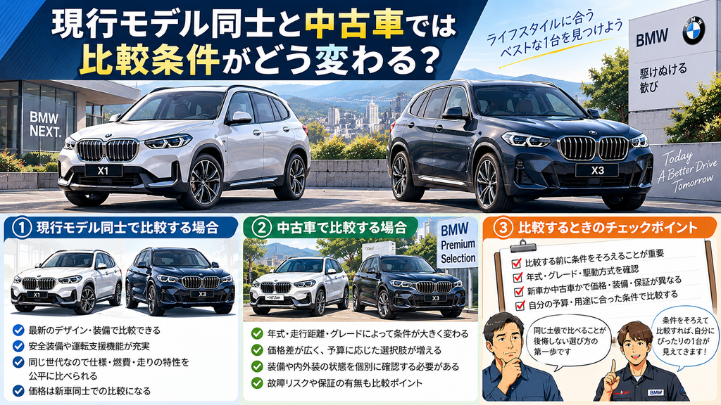 現行モデル同士と中古車では比較条件がどう変わる?
